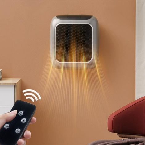 Radiateur Soufflant - 800 W - Céramique - Murale - Télécommande - Thermostat Numérique - Gris (1/4)