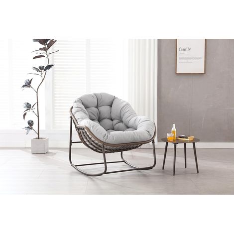 Jardin - Fauteuil Suspendu à Bascule avec Cadre en Acier et Coussin Confortable en Coton, Utilisation Intérieure et Extérieure, 94,5x111x80 Cm - Gris (1/5)