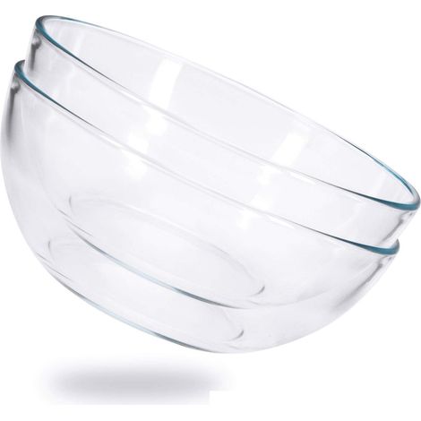 Saladier Verre, Grand Bol a Soupe Bol en Verre Trempé, Bol en Verre épais et Lumineux, Ø 24 cm 2 Pièces (1/3)