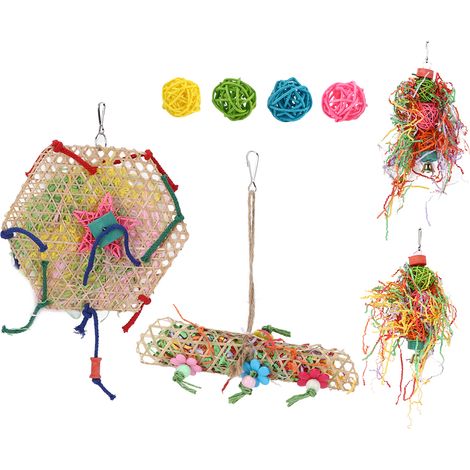 Jouet à mâcher pour oiseaux, jouet de déchiquetage coloré avec balançoire pour petits et moyens perroquets (1/5)