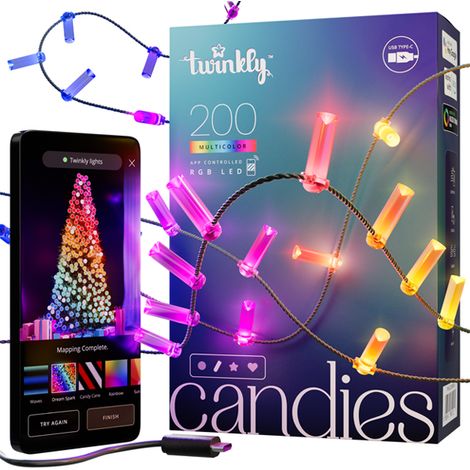 Twinkly CANDIES Vela Inteligente Luces Navideñas 200 LED RGB II Generación Cable Verde (1/6)