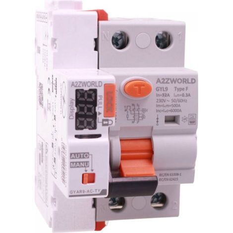 A2ZWORLD RCCB Interruttore Differenziale Puro Connesso WiFi Con Riarmo Automatico Tipo F 1P+N 3M 6000A 300mA AC 230V IP20 IEC61008-1 GYL9, Disponibili 16A 25A 32A 40A 63A (32A)