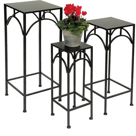 DanDiBo Blumenhocker Metall Schwarz Eckig 50 - 70 cm Blumenständer 96132 3er Set Beistelltisch Blumensäule Modern Pflanzenständer Pflanzenhocker (1/5)
