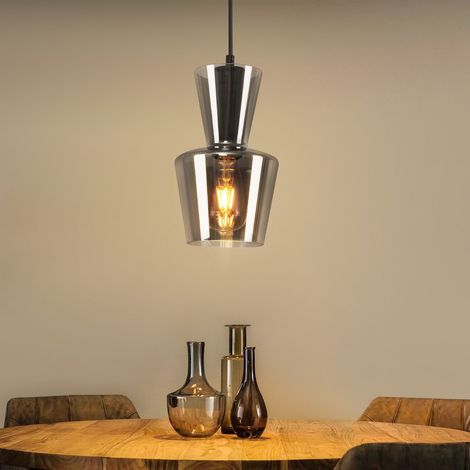 GBLY Pendelleuchte Esstisch Hängelampe Wohnzimmer - 1 Flammig Esstischlampe E27 Glas Hängeleuchte Schlafzimmer Pendellampe Vintage Retro Esszimmerlampe Rauchgrau für Küche Hotel(ohne Leuchtmittel)
