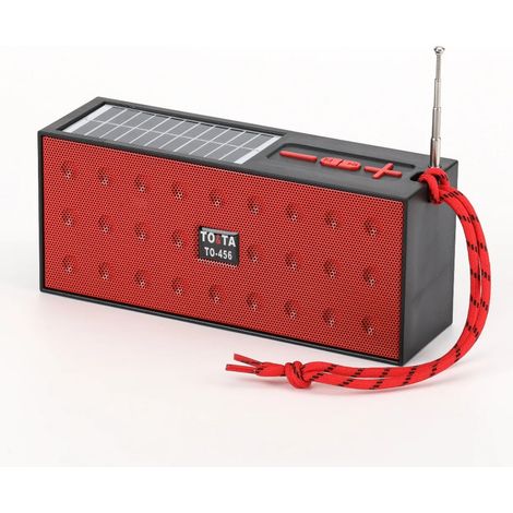 (Rouge) Mini radio FM - Haut-parleur stéréo - Rechargeable par énergie solaire - Haut-parleur Bluetooth, avec interface carte TF et USB (1/4)