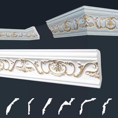 Modanature in stucco oro, EPS Styropor form-fitting, pacchetti economici Marbet Series-B: B-26 oro / 53x88mm, 2 metri / 1 modanatura