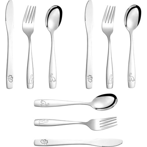 9 pièces Couvert Enfant Inox 3 x Fourchette 3 x Cuillère 3 x Couteau Dentelé Sûr Couverts Enfants Motif Mignon Convient enfants âgés (1/4)