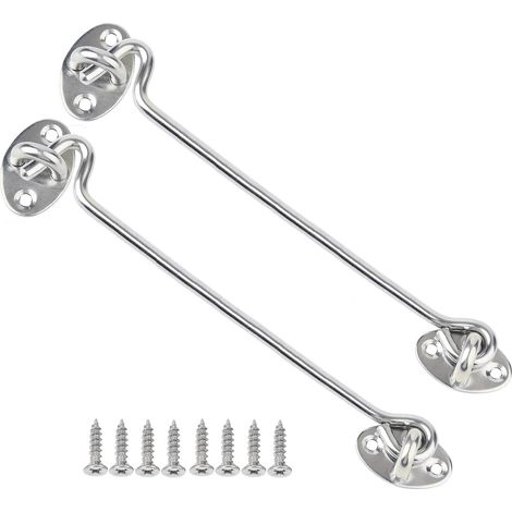 Crochet tempête en acier inoxydable - Crochet de cabine et verrou à œillets - Verrou de placard, serrure à crochet de porte de grange, crochet de porte et à œillets - Argenté - 10,2 cm - 1