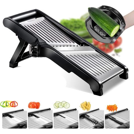 Picadora de verduras, rebanadora y ralladora 3 en 1 de acero inoxidable, rebanadora de cocina con guantes resistentes a los cortes y cepillo de limpieza. (1/5)