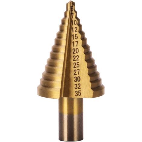HSS metal step drill bit 5-35 mm – Titanium coated for durability – Case included for storage – Plastic and aluminum drilling (1/5)