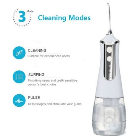 Fil dentaire électrique hydropulseur 300 ml – 3 modes de nettoyage – Rechargeable USB – Détartrage et massage des gencives