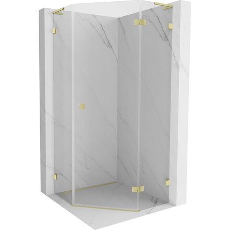Mexen Lunar L cabine de douche pentagonale pivotante droite 100x100 cm, transparent, or brossé - 831L-100P-100L-55-00-P (1/5)