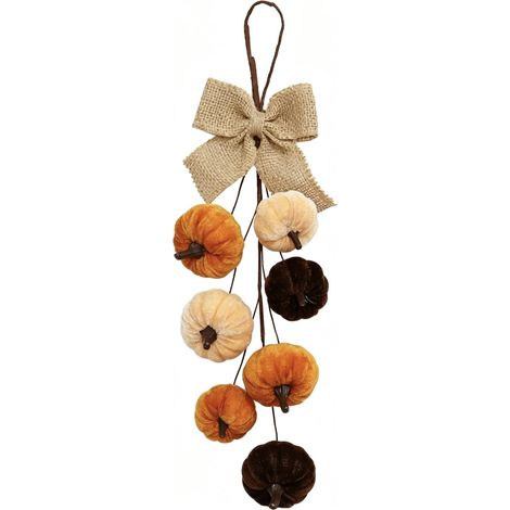 Décoration Murale Halloween Citrouille en Velours 36 cm, Suspension Festive Multicolore avec Nœud (1/5)
