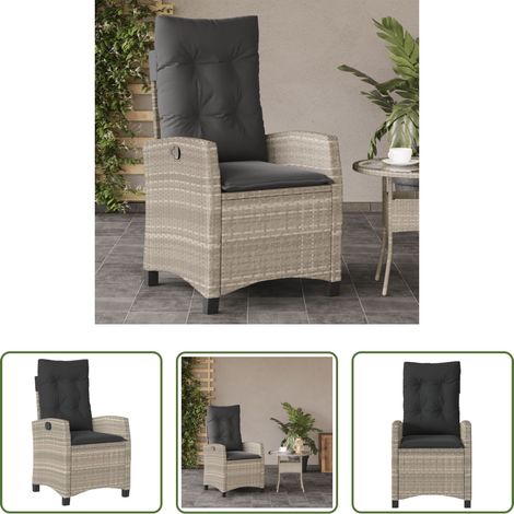 Gartensessel -  Gartensessel mit Kissen Verstellbar Hellgrau Poly Rattan (1/5)