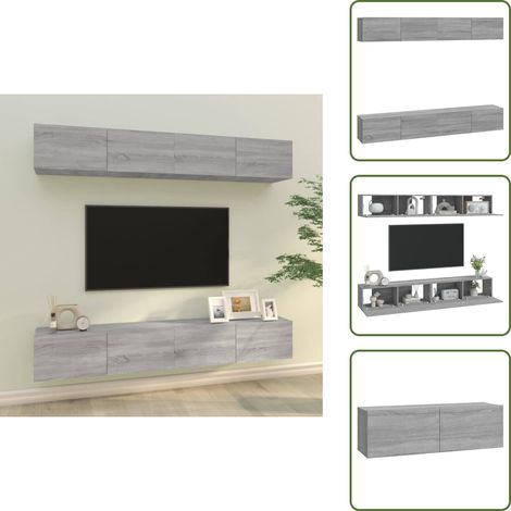The Living Store Mobili Porta TV a Parete 4 pz Grigio Sonoma 100x30x30 cm - Mobili TV