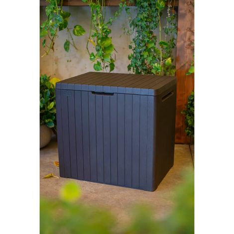 Keter Baule da Giardino City Box, Grigio Scuro, Ideale per Cuscini e Giochi, Capacità di 113L, 44x58x55Hcm (1/6)