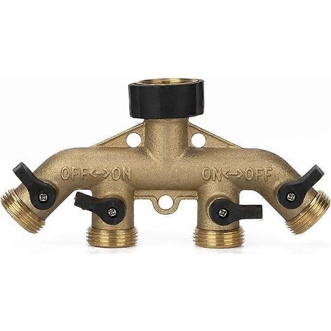 Lot de 1 raccord en Y robuste en laiton à 4 voies pour tuyau d'arrosage de 1,9 cm, avec rondelles et rubans adhésifs (1/5)