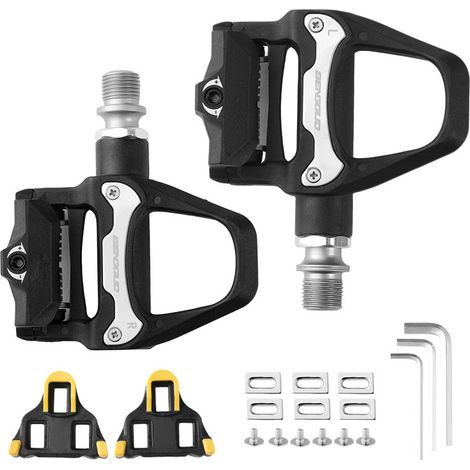 Pédales SPD-SL, pédales de vélo de route de 1,4 cm, pédales légères sans clip pour vélo de route/vélo d'intérieur et d'extérieur, compatibles avec les crampons SPD-SL
