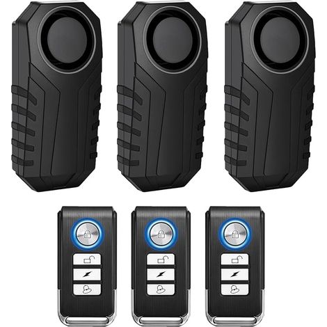 Juego de 3 alarmas para bicicleta con control remoto, alarma de seguridad inalámbrica antirrobo para bicicletas, motocicletas, triciclos, automóviles, patinetes, vehículos y ventanas de puertas, 113 d (1/5)
