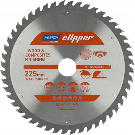 Sega circolare Norton 225 mm x 30 mm x 48z Legno e materiali compositi ATB (2,8 x 1,8)