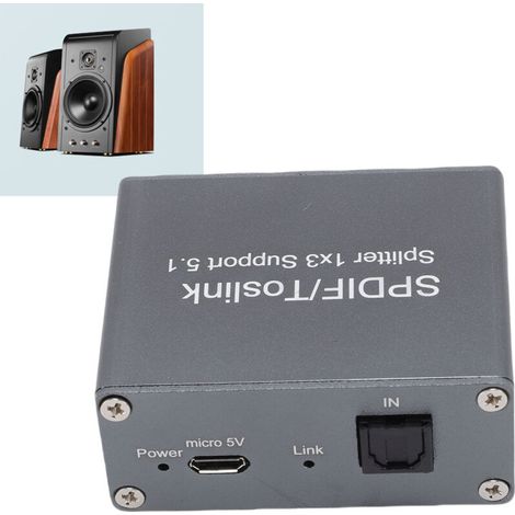 Répartiteur audio optique numérique 1x3 pour interface Toslink SPDIF, 1 entrée, 3 sorties, en alliage d'aluminium avec câble optique, compatible Dolby AC3 (1/5)