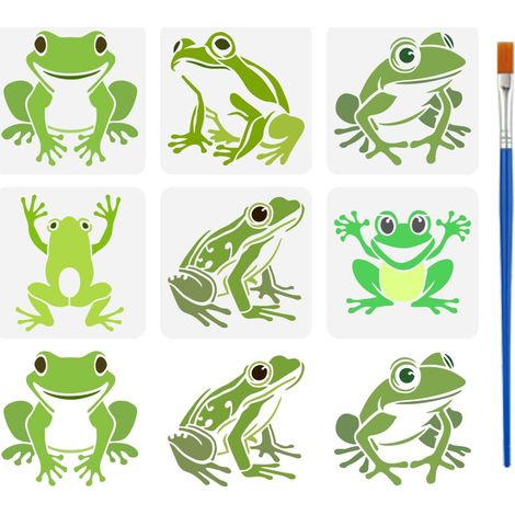 6 Pièces Pochoirs de Grenouille avec un Pinceau 10x10cm Pochoirs Peinture Crapaud Pochoir Motif Grenouille Cartoon Gabarit PET Thèmes Animaux pour Bois Sol Carrelage Mur Tissu Meuble DIY (1/5)