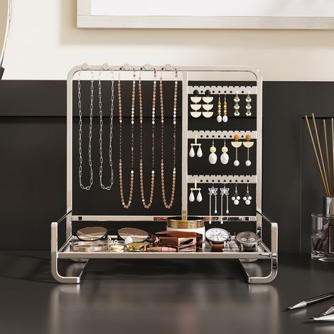 Porte-Bijoux Organisateur en Métal Doré - Support à Bijoux avec Plateau, pour Colliers, Boucles d’Oreilles, Bagues et Bracelets, Décoration de Chambre et Bureau (1/2)