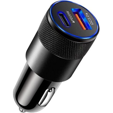 Chargeur de téléphone de voiture USB-C, 38 W double port PD et 20 W/QC 3.0, chargeur de voiture à charge rapide, chargeur USB allume-cigare compatible avec iPhone 15/14 Pro Max,etc (1/5)