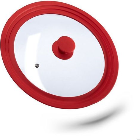 Couvercle en verre avec rebord en silicone dégradé, pour casseroles et poêles de 26 à 30 cm, H x D 5 x P 31,5 cm, rouge (1/5)