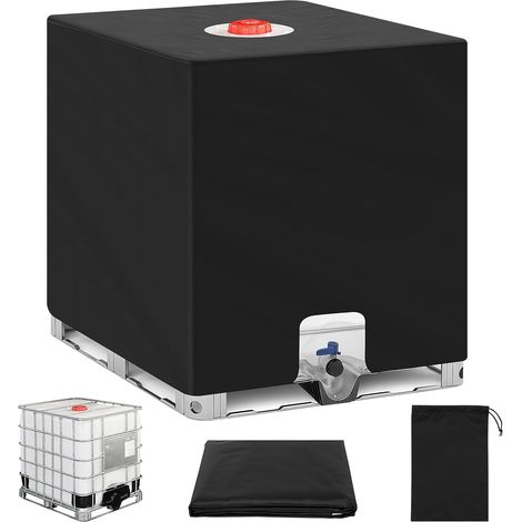 IBC bache cuve 1000L, Housse de cuve 1000 litres, imperméable, résistant aux UV, Tissu Oxford Robuste pour protéger Le conteneur IBC 1000L, réservoir d'eau de Pluie (120 x 100 x 116 cm), Noir (1/5)