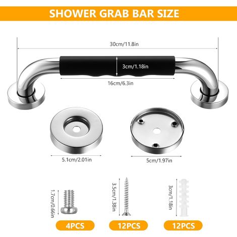 2er-Set Haltegriffe für Toilette und Dusche, rutschfeste Haltegriffe für Dusche und Badewanne, 30 cm lange Haltegriffe fürs Badezimmer, Duschgriff aus Edelstahl, Haltegriffe für Dusche und Badewanne f (1/4)