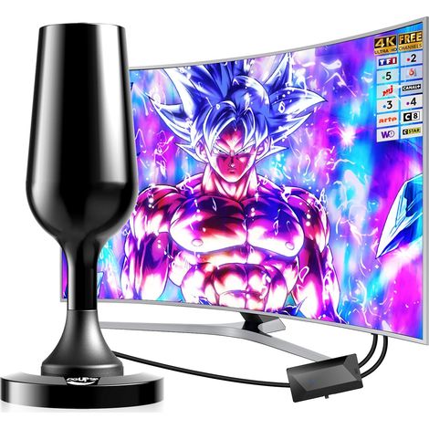 Antenne TV Intérieure Puissante TNT HD, le plus récent Antenne TV Intérieur avec Amplificateur de Signal à Gain Élevé, Réception Longue Portée à 360° avec Base Magnétique Solide pour,Antennes TNT (1/5)