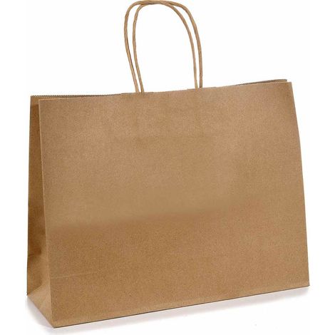 Sacchetti / buste medie orizzontali in carta naturale kraft riciclata con manico ritorto, set da 45 pezzi, cm 32 x 11 x 25 H