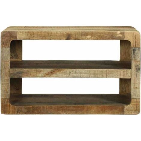 Meuble TV en Bois de Manguier Massif, 60 x 32 x 36 cm, Console Basse Rangement Moderne, Couleur Marron (1/5)