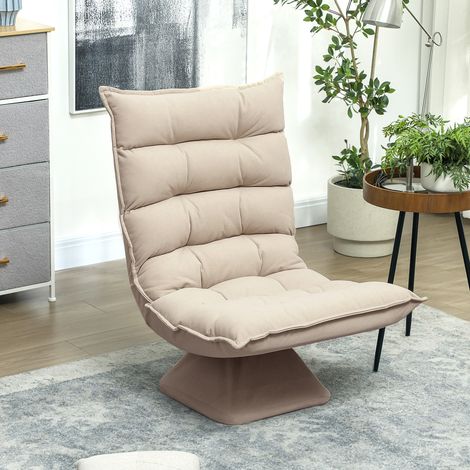 Poltrona da lettura reclinabile, girevole, effetto lino, 62 cm x 70 cm x 95 cm, beige