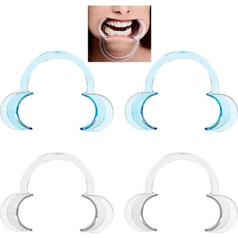 4 Pcs Ecarteur Bouche, C-Forme Ouvre Ecarteur Dentaire pour Inspection Orale, Le Traitement, Blanchiment Dents, Mâche-Mots pour Jeux de Société Famille (2 Bleu, 2 Transparent) (1/5)