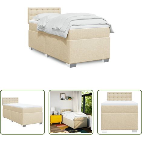 vidaXL Surmatelas - Sommier à lattes de lit avec matelas Crème 80x200 cm Tissu (1/5)
