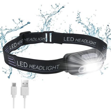Wiederaufladbare Stirnlampe, 200 Lumen, mit Sensor, leicht und verstellbar, ideal für Camping, Wandern und Radfahren (1/5)