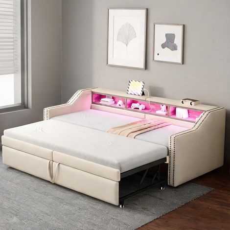 Cadre de lit beige en burlap 214 x 102 x 74 cm (1/5)
