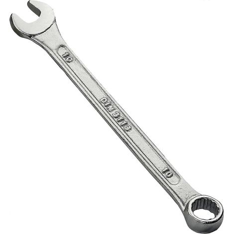 C45576 - Clé mixte métrique 10 mm - fourche et œillet 12 pans - en acier CR-V pour serrage/assemblage - manche droit - DIN 3110 - finition argentée (1/3)