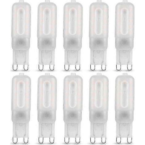 10 unidades de lámparas LED G9 de 5 W, luz blanca fría de 6000 K, 220 V. Reemplazan las lámparas halógenas. No regulables (B).