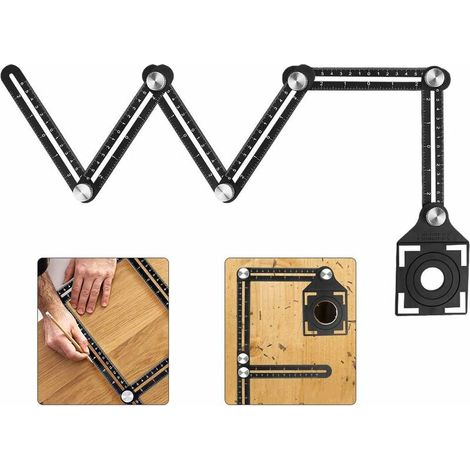 Multi Angle Measuring Ruler, Aluminum Alloy Angle Jig Tool, Six Sided Folding Ruler and DIY Ceramic Tile Punch Locator (1/5)