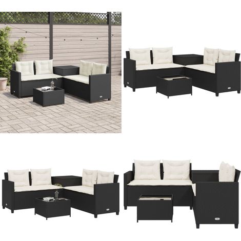 Gartensofa in L-Form mit Tisch und Kissen Schwarz Poly Rattan - Gartenmöbel - Outdoor Möbel - Rattan Sofa - Lounge Set - Esszimmerset - Home & Living (1/5)