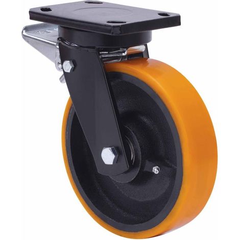 rueda giratora placa freno 10hlbfd300h-hub hierro-poliur.naranja eje bolas (1/2)