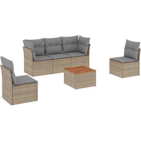 Maison Exclusive - Set Divano da Giardino 6 pz con Cuscini Beige in Polyrattan (1/3)