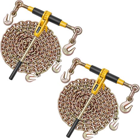 Tendeur à Cliquet avec Chaîne d'Arrimage G80 8 mm x 3 m, Lot de 2, Charge de Tendeur 3629 kg, Attaches de Chaîne de Transport, pour Sécuriser les Charges, Transport, Remorque Camion à Plateau (1/5)