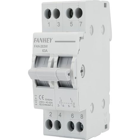 Miniature Circuit Breaker, 2P 125A Manual Inverter (MTS), Dual Disconnector with Mechanical Lock, Subscriber Connection, Overcurrent and Over Voltage Protection (63A)