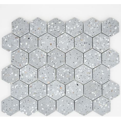 MOSAIQUE HEXAGONE TERRAZZO DARK GREY 1 PLAQUE 30,5 x 30,5 CM CASA LINEA