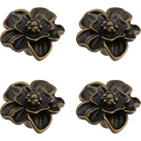 Set aus 4 Schubladenknöpfen und Möbelgriffen mit Vintage-Blumenmuster aus robuster Zinklegierung, Farbe: Antikbronze. (1/5)