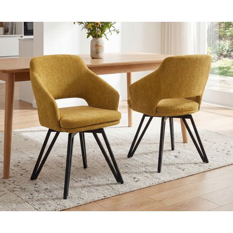 Washson Lot de 2 chaises salle à manger modernes avec accoudoirs – Pivotantes 180° – Rembourrage en chenille vert – Pieds en métal, Jaune